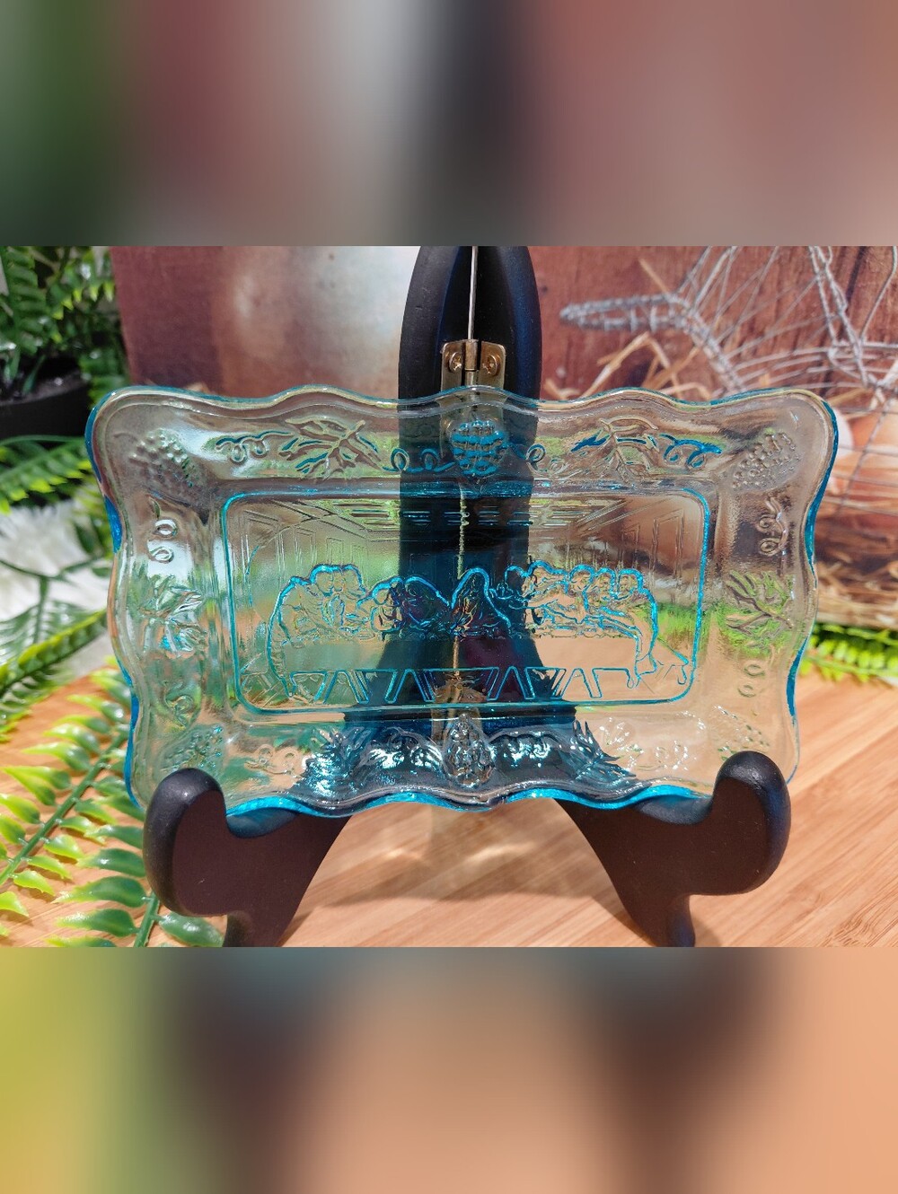 Indiana Glass Aqua-Turquoise Embossed Glass Platter